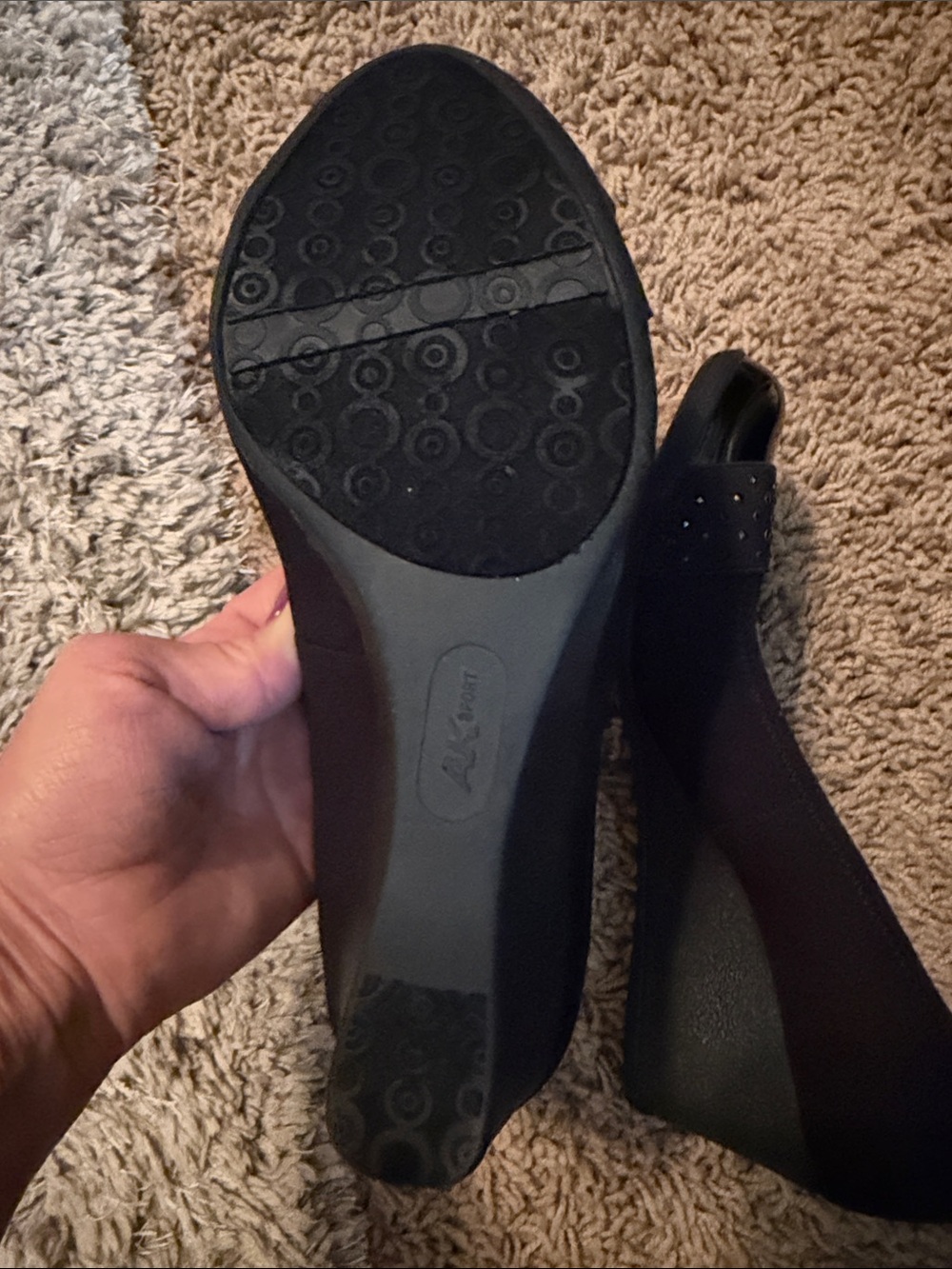 Anne Klein Sport Black Wedge Dress Shoes with Studded Patent Toe - Picture 5 of 10